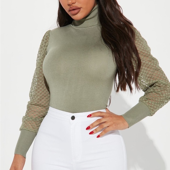 Fashion Nova Green Admire Me Turtleneck Sweater - Sage - Picture 1 of 8